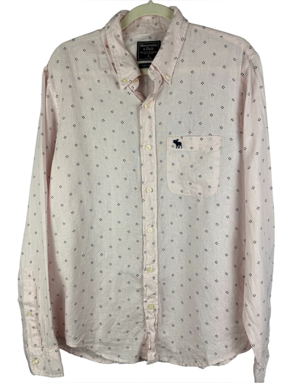Abercrombie & Fitch Light Pink Geometric Linen Button Down Shirt Size Medium